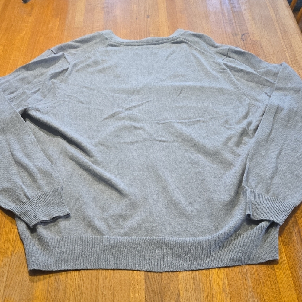 Basic Editions Men Large Gray V-Neck Button Down Ribbed Knit Cardigan Sweater - Picture 7 of 7